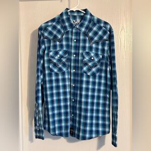 Wrangler Rock 47 | Blue Plaid Men's Shirt | Size Medium